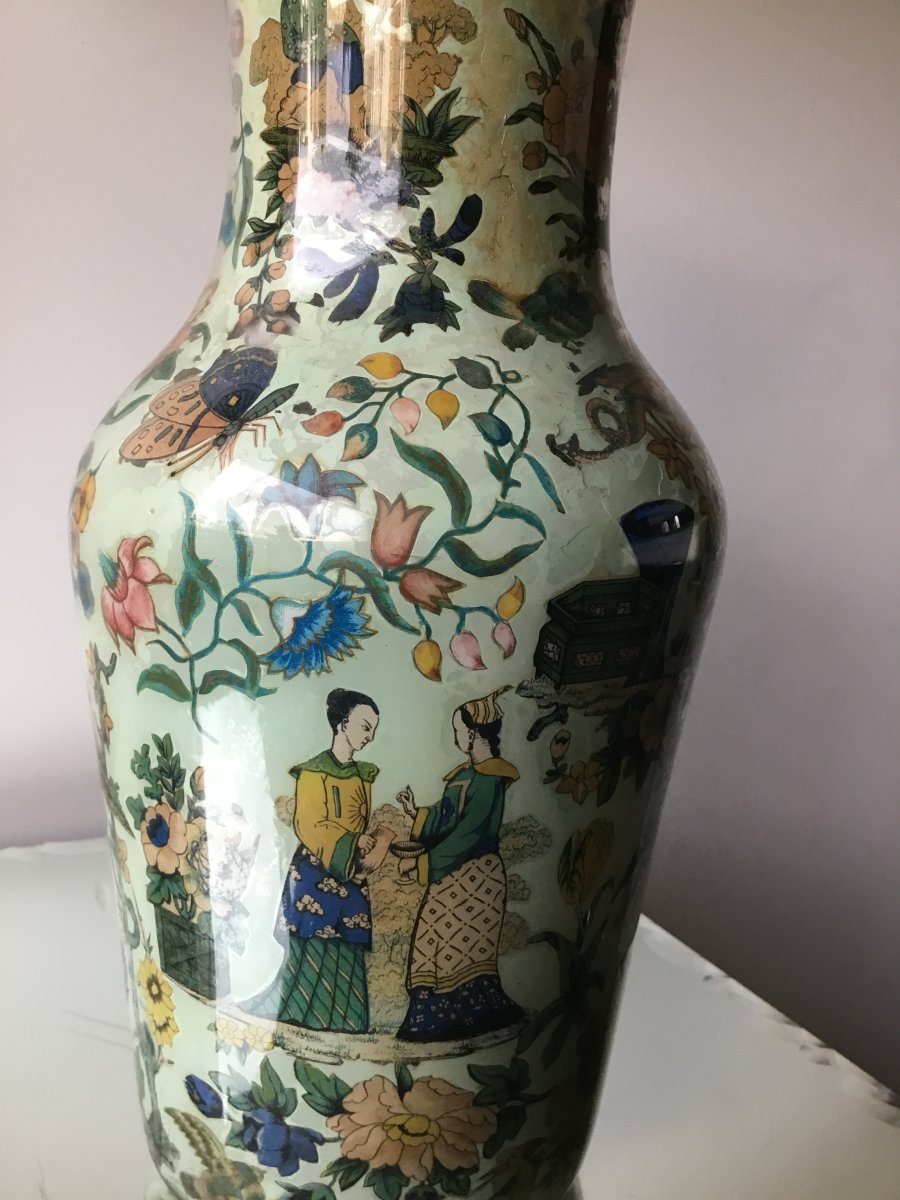 Vase En Verre Soufflé , Décor Aux Chinois-photo-1