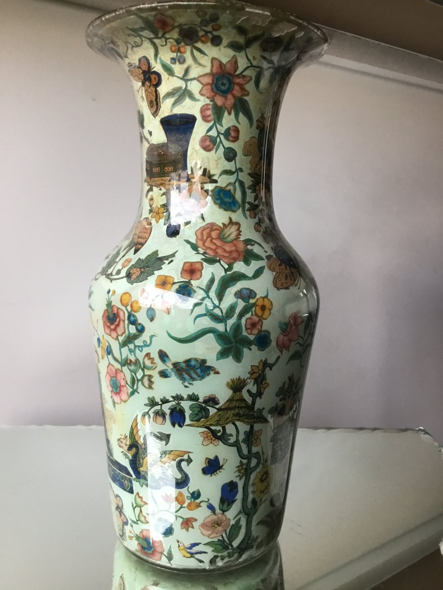 Vase En Verre Soufflé , Décor Aux Chinois-photo-3