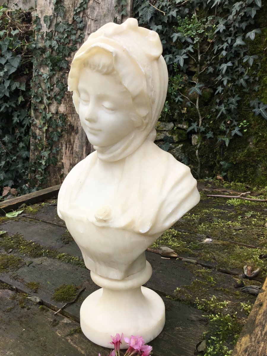 Jean-baptiste Greuze d'After: Bust Of Young Girl In Alabaster-photo-3