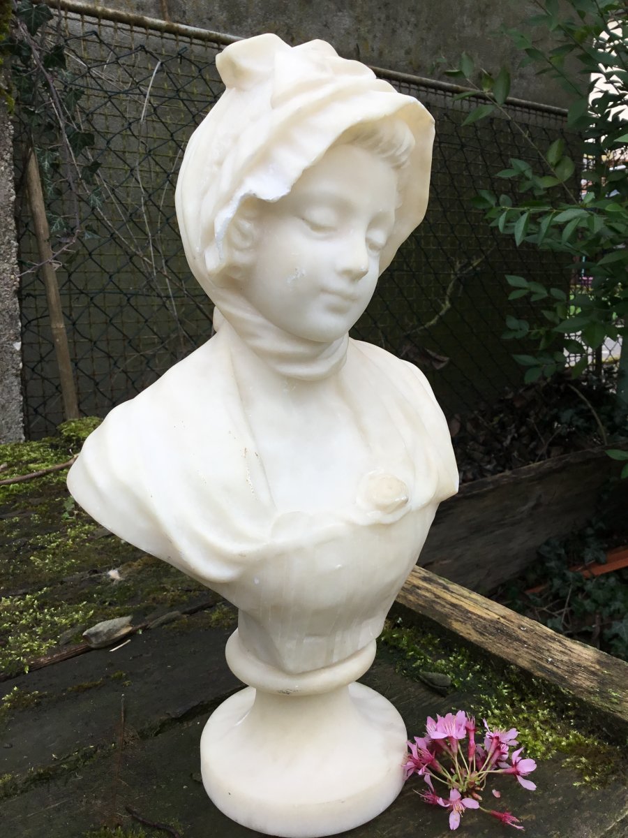 Jean-baptiste Greuze d'After: Bust Of Young Girl In Alabaster-photo-1