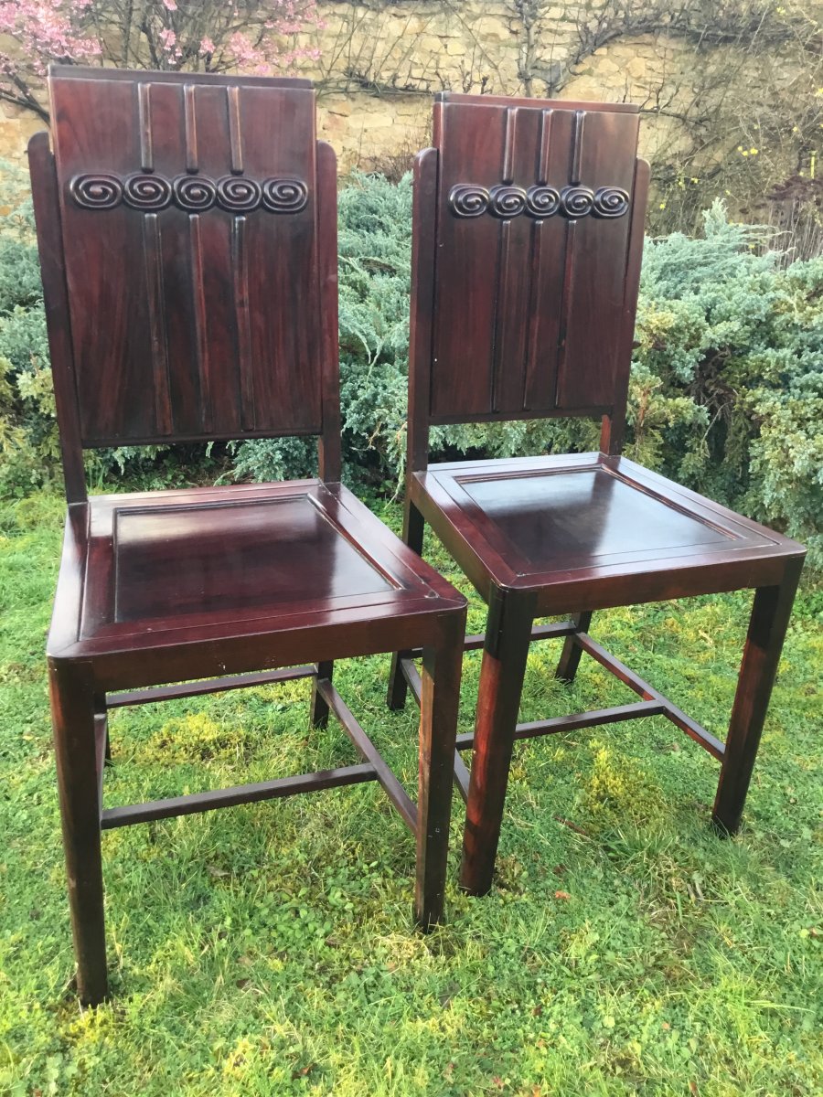 Pair Of Art Deco Chairs In Iron Wood-photo-2