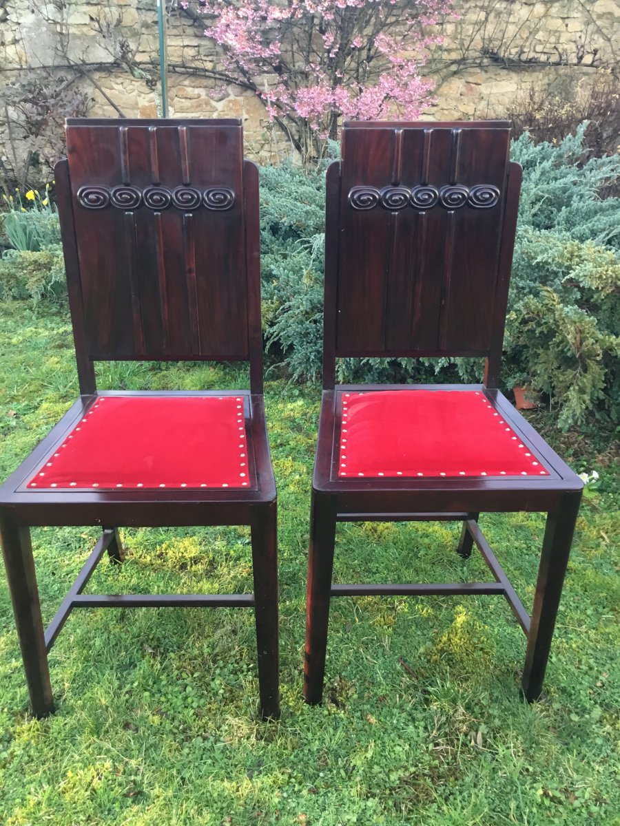 Pair Of Art Deco Chairs In Iron Wood-photo-2