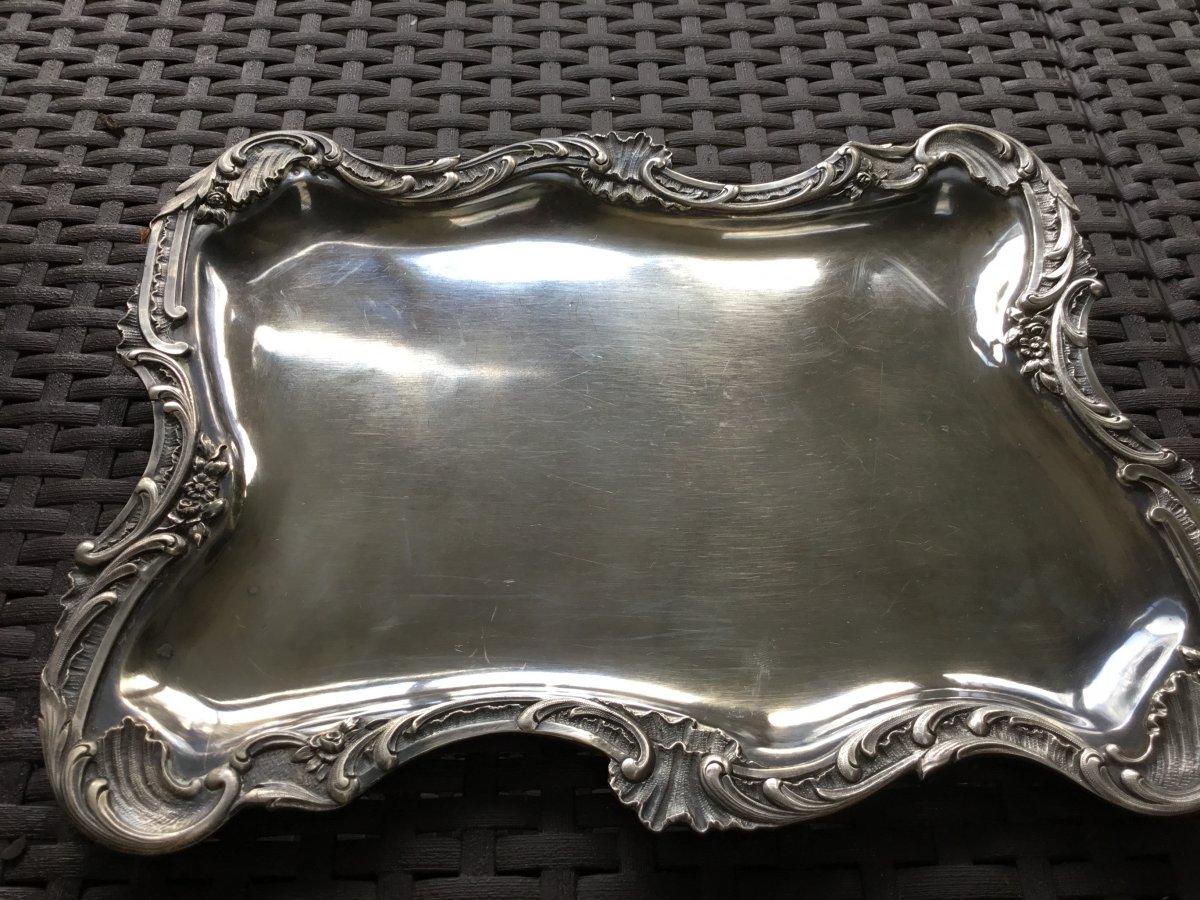 Sterling Silver Trays With Rockery Decor, XIXth-photo-2