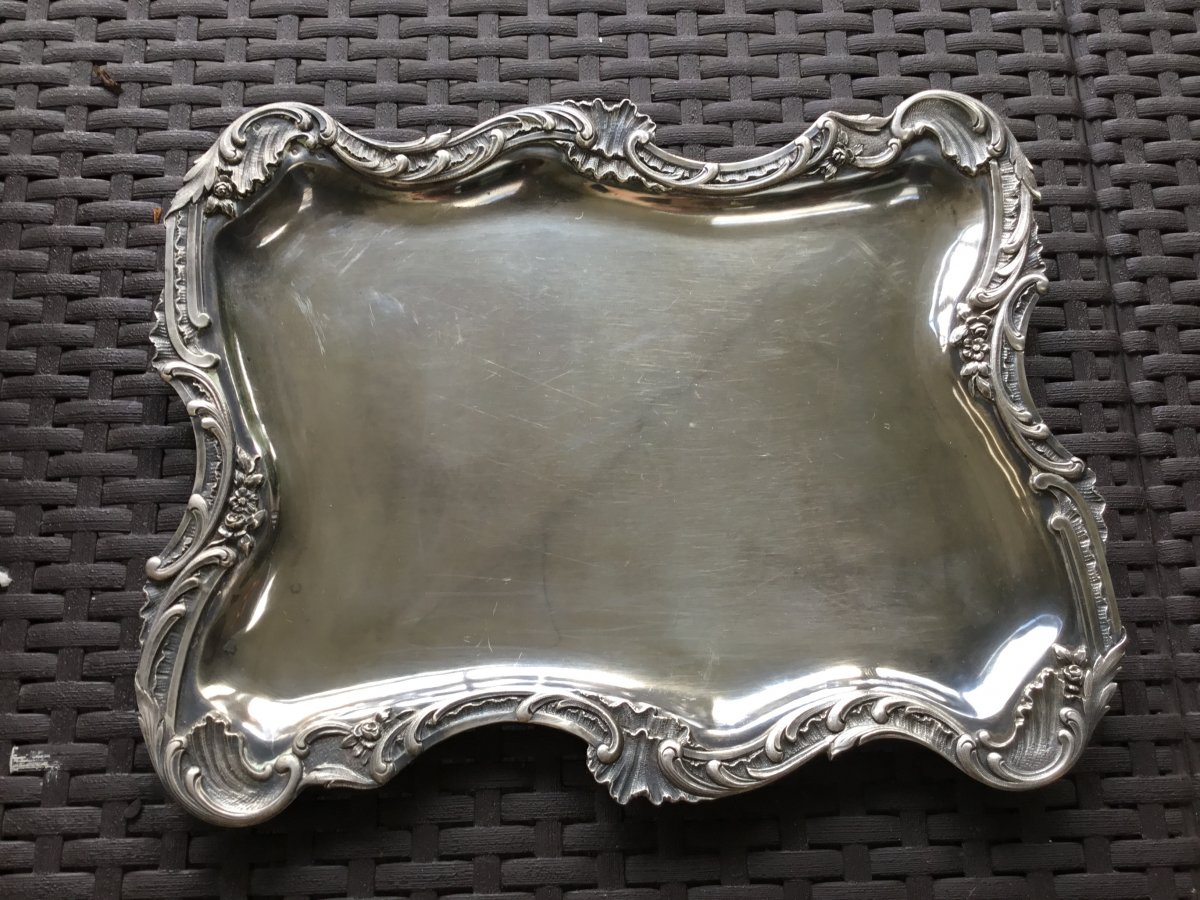 Sterling Silver Trays With Rockery Decor, XIXth-photo-3