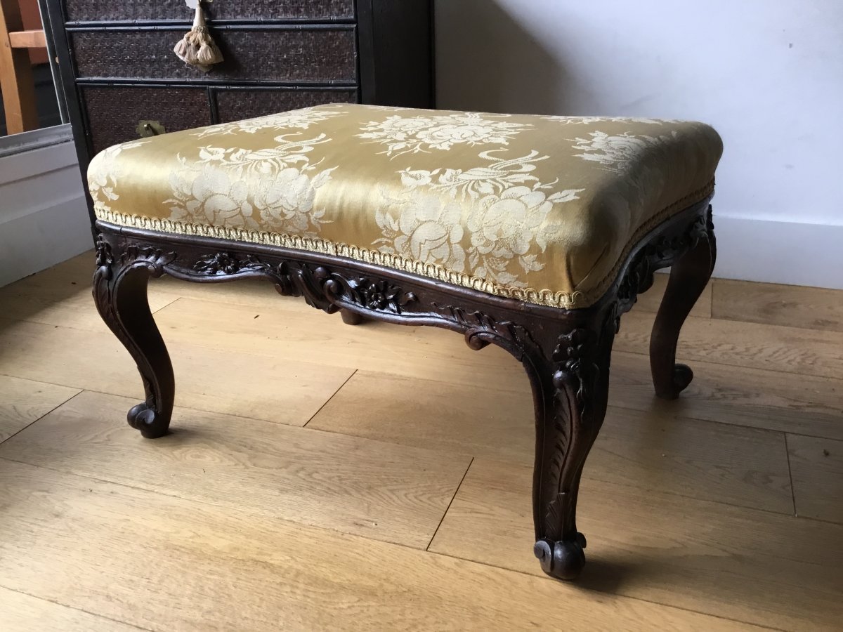 Large Pouf (51x41)  Bois Naturel Sculpté De Style Louis XV-photo-3