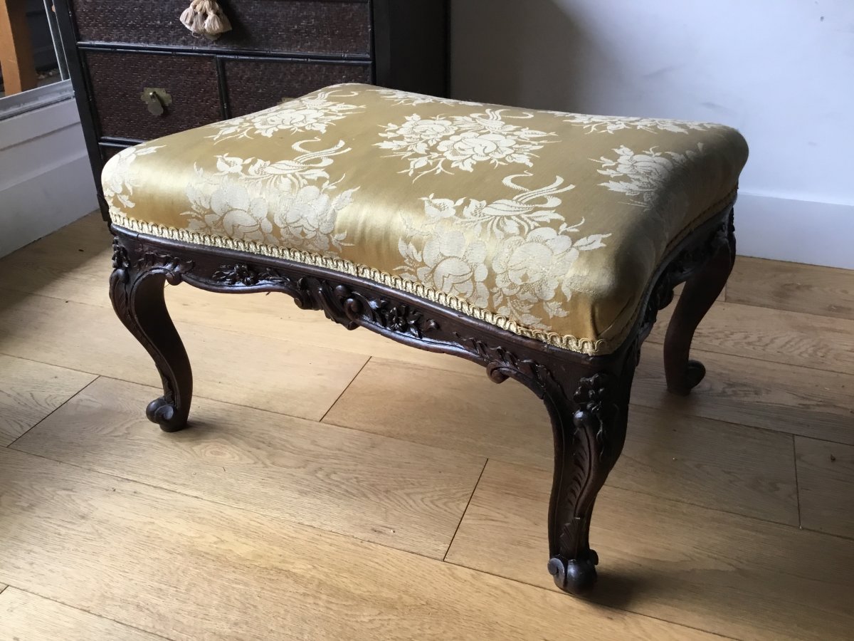 Large Pouf (51x41)  Bois Naturel Sculpté De Style Louis XV-photo-4