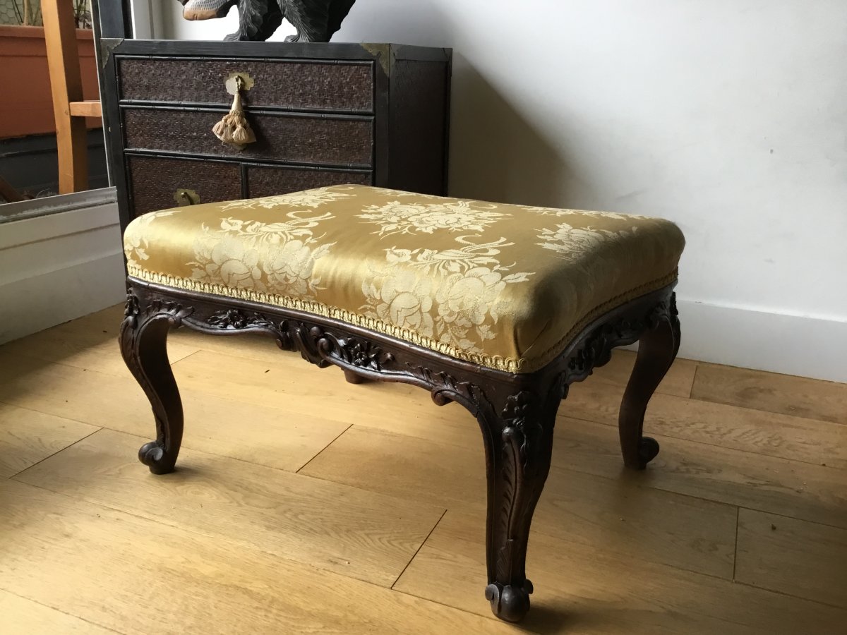 Large Pouf (51x41)  Bois Naturel Sculpté De Style Louis XV-photo-1