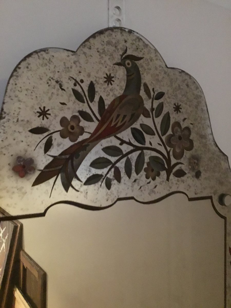 Miroir En Verre églomisé à L’oiseau De Paradis-photo-3