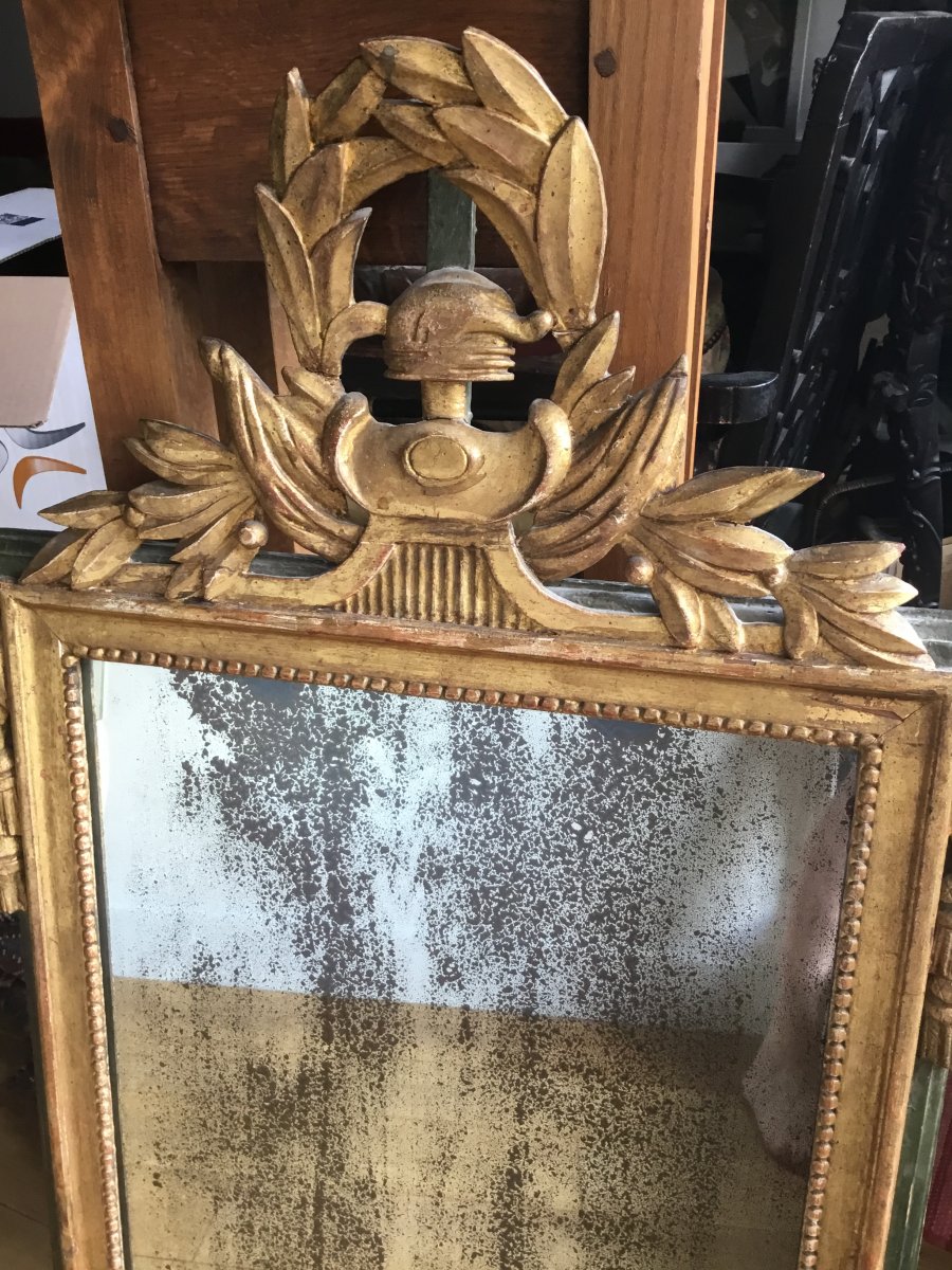 Miroir En Bois Sculpté Et Doré d'époque Louis XVI-photo-2