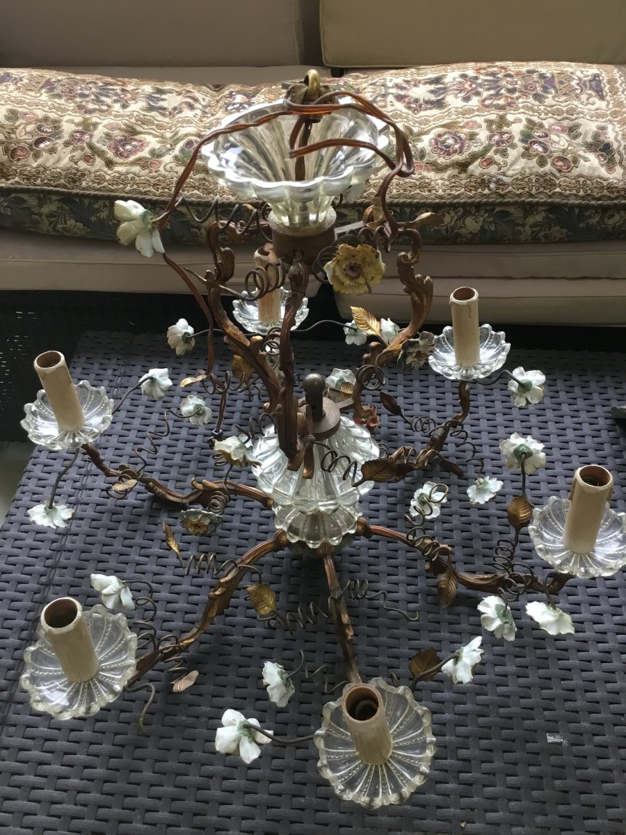 6 Lights Chandelier Decorated With Porcelain Flowers-photo-3