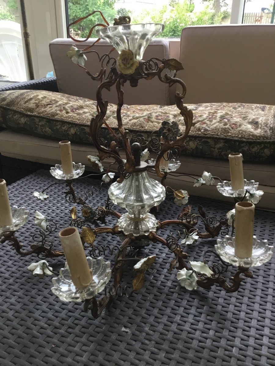 6 Lights Chandelier Decorated With Porcelain Flowers-photo-2