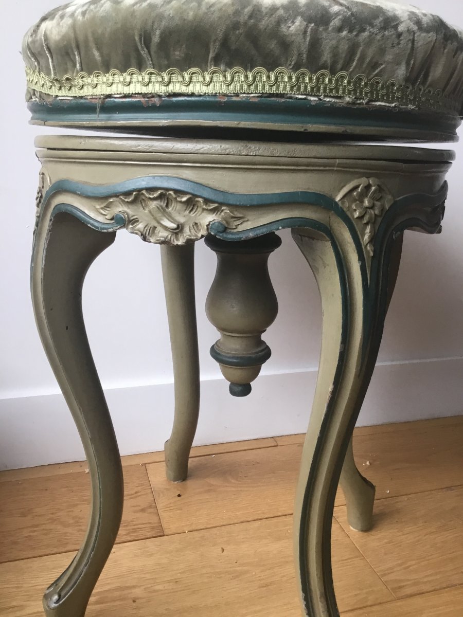 Tabouret De Piano Laqué De Style Louis XVI-photo-1