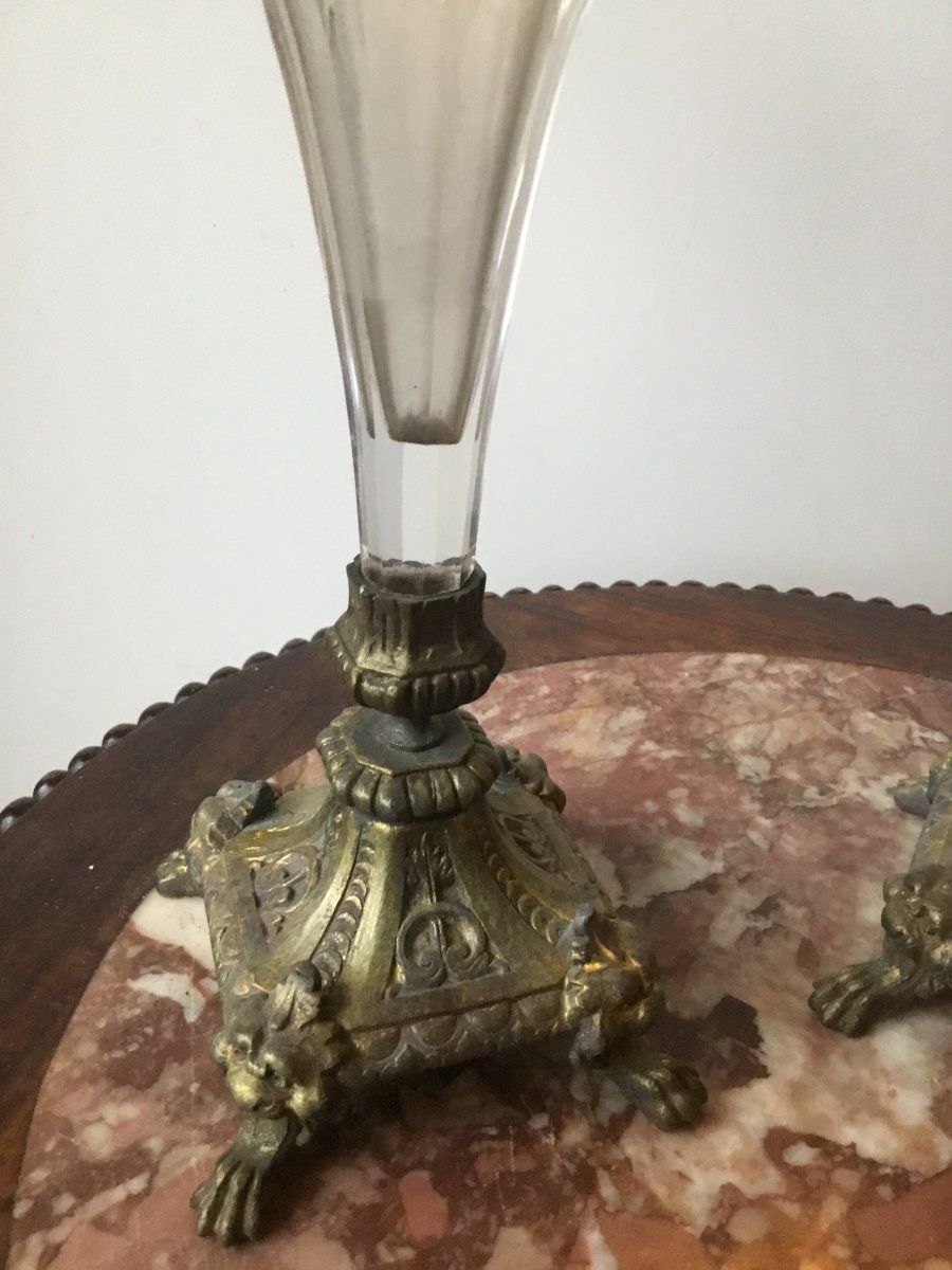 Pair Of Cristal Cornet Vases On Bronze Piédestal -photo-5