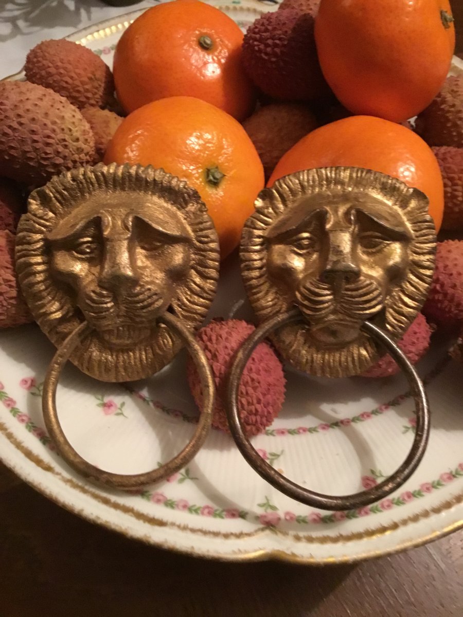 Gilt Bronze Lions Pull Handles, Restoration