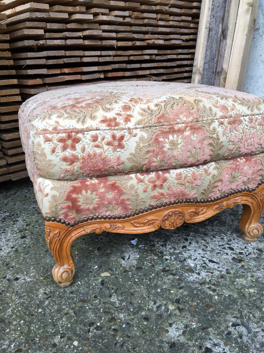 Louis XV Style Velvet Covered Pouffe-photo-2