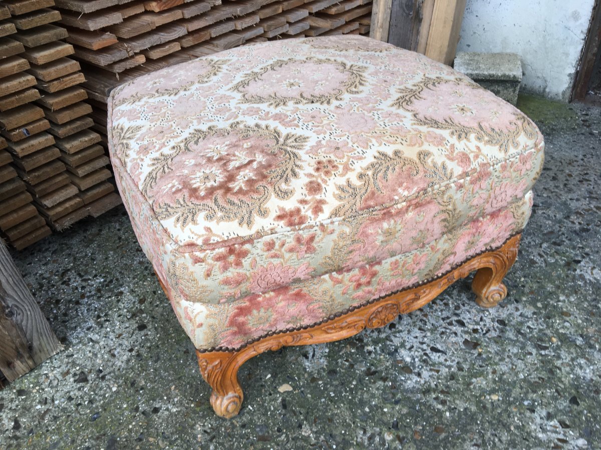 Louis XV Style Velvet Covered Pouffe-photo-2