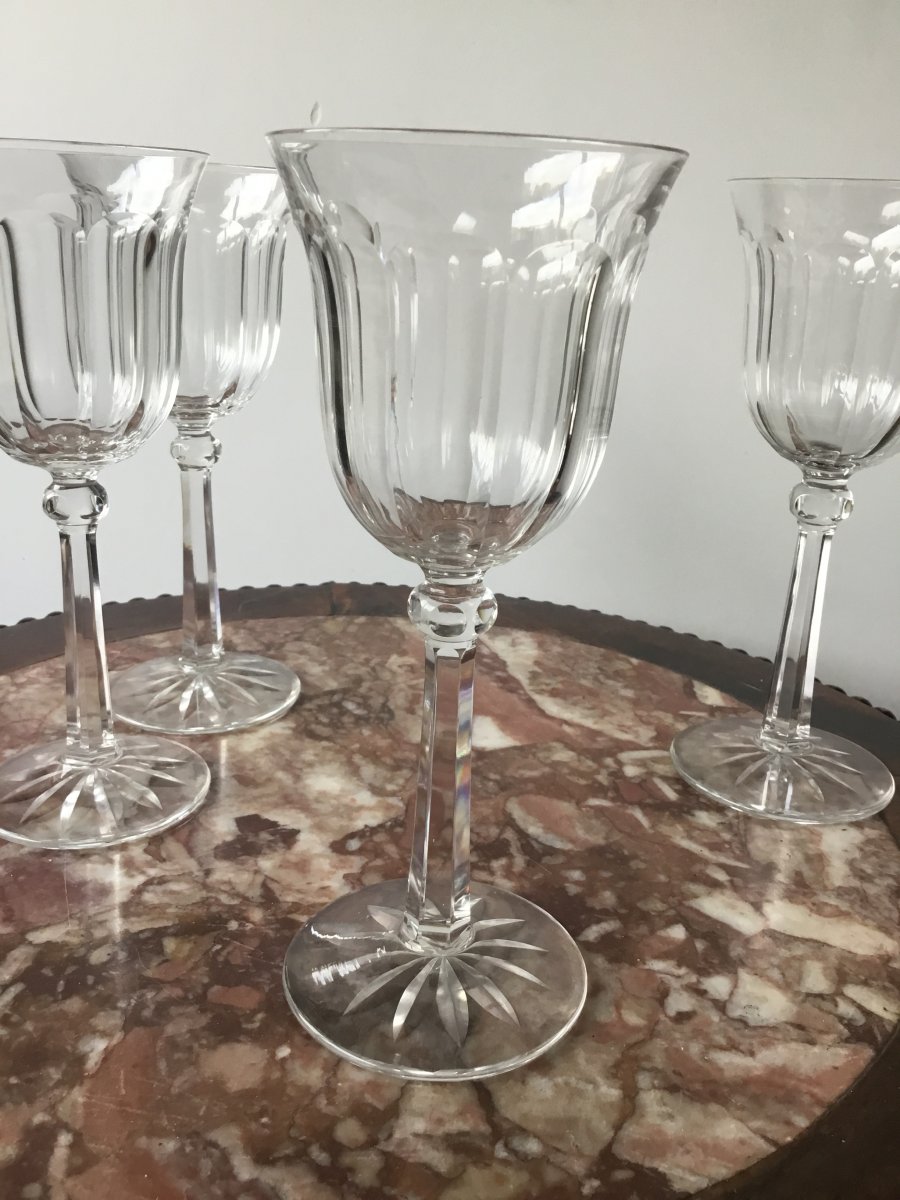 Suite Of 4 Crystal Water Glasses, Prob Baccarat, Early Twentieth-photo-2
