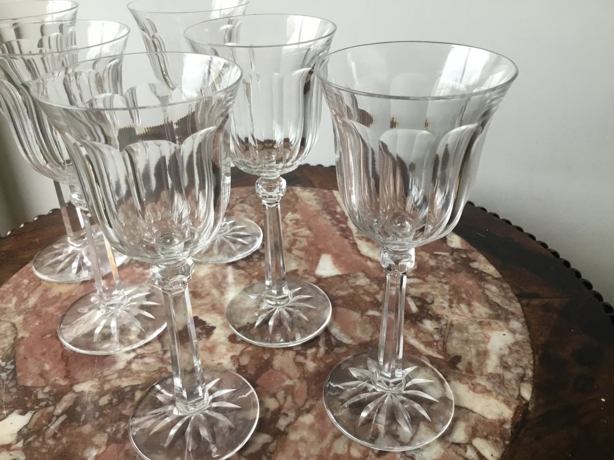 Suite Of 6 Crystal Wine Glasses, Prob Baccarat, Early Twentieth-photo-2