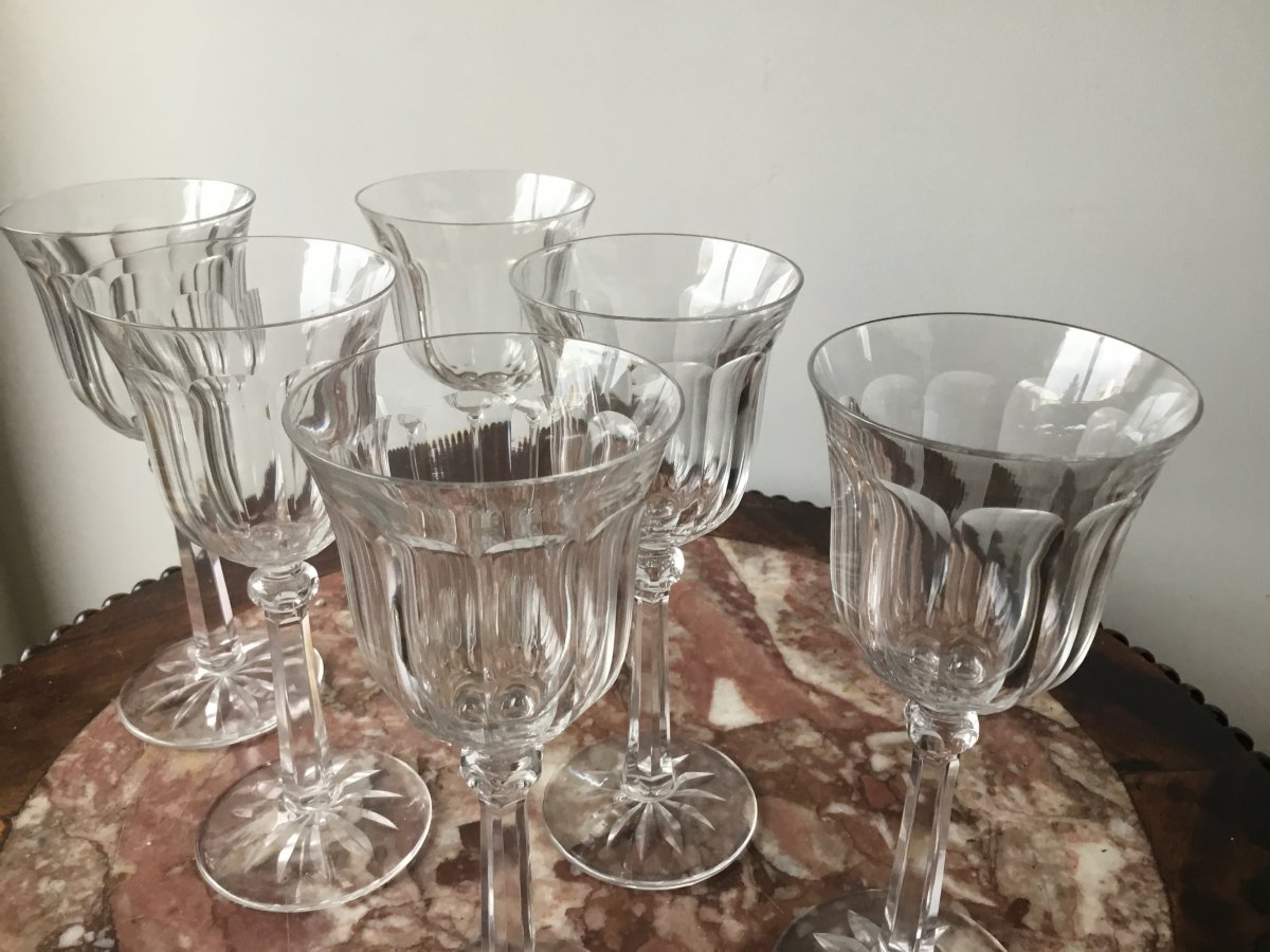 Suite Of 6 Crystal Wine Glasses, Prob Baccarat, Early Twentieth-photo-3