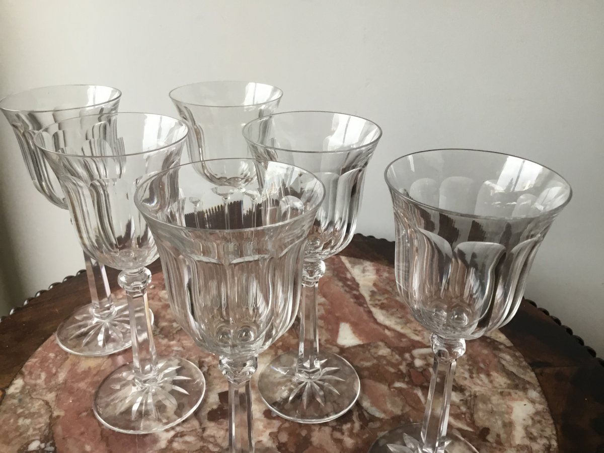 Suite De 6 Verres à Vin En Cristal , Prob Baccarat , Début XXème -photo-3