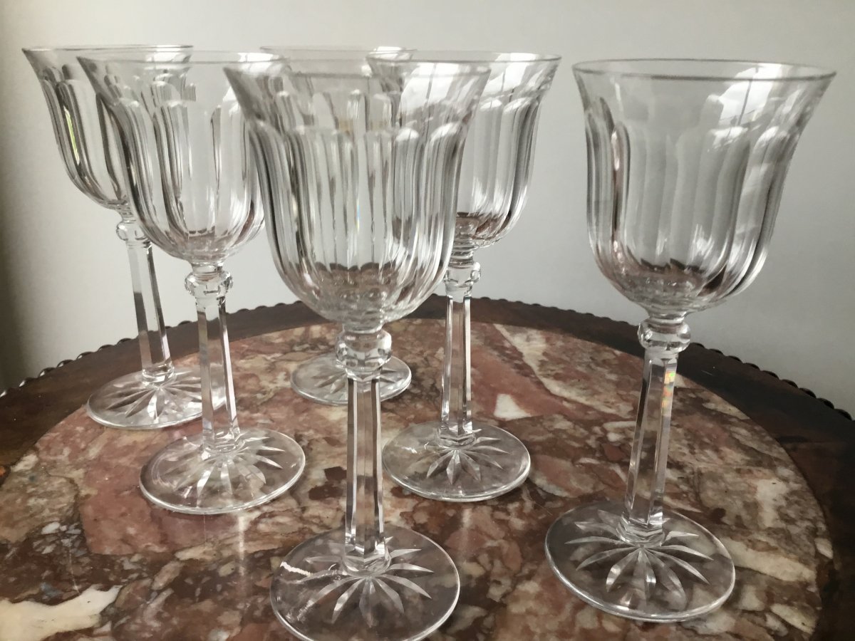 Suite Of 6 Crystal Wine Glasses, Prob Baccarat, Early Twentieth-photo-4