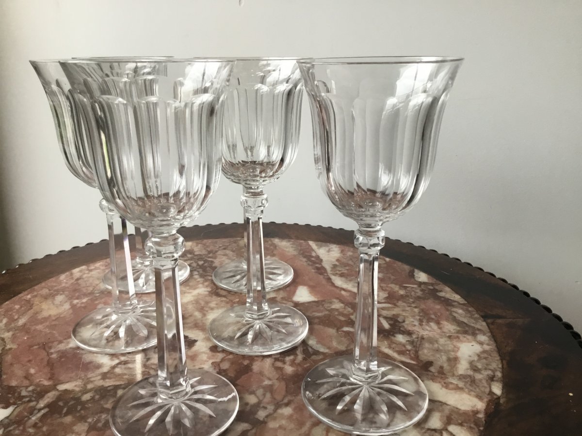 Suite Of 6 Crystal Wine Glasses, Prob Baccarat, Early Twentieth-photo-1