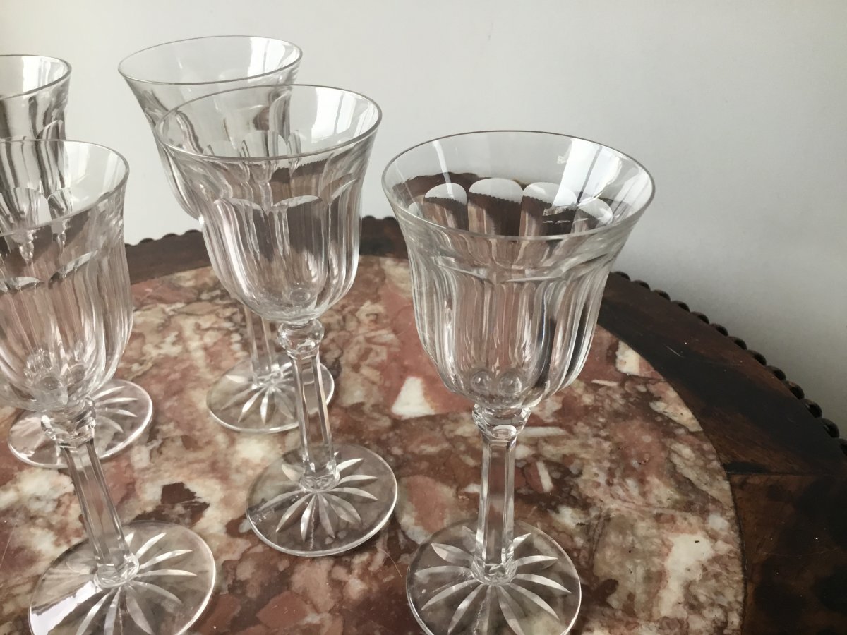Suite Of 6 Crystal Wine Glasses, Prob Baccarat, Early Twentieth-photo-2