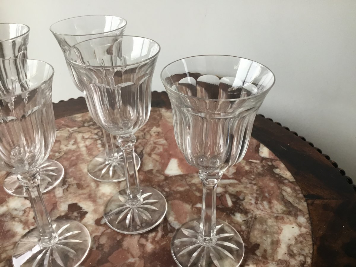 Suite De 6 Verres à Vin En Cristal , Prob Baccarat , Début XXème -photo-3