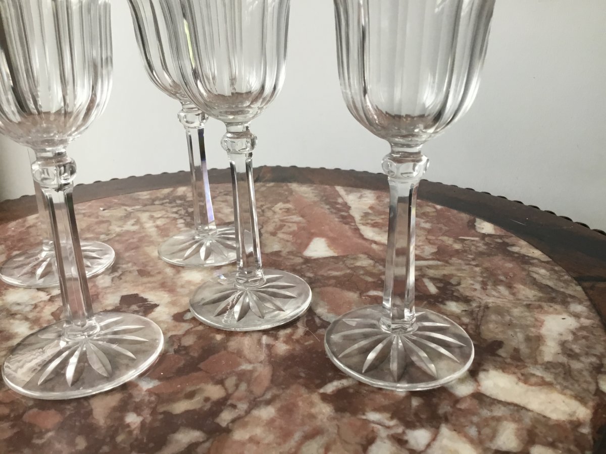 Suite Of 6 Crystal Wine Glasses, Prob Baccarat, Early Twentieth-photo-4