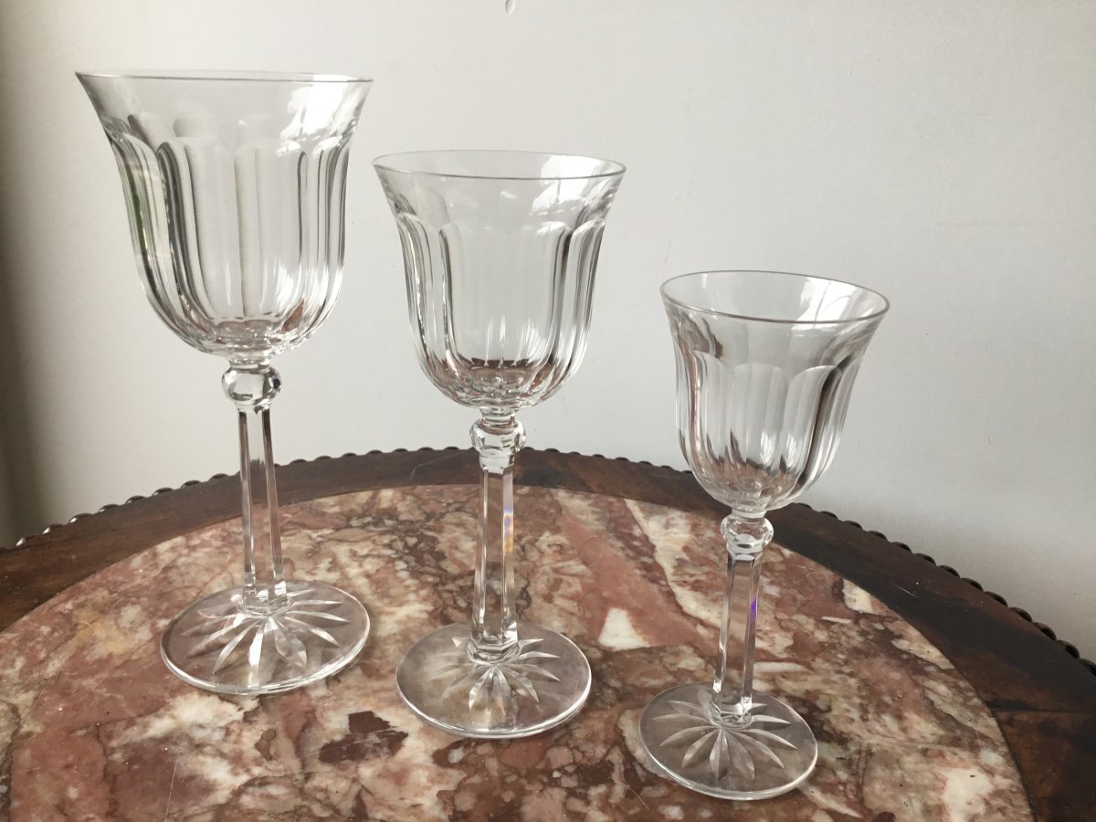 Suite Of 6 Crystal Wine Glasses, Prob Baccarat, Early Twentieth-photo-5