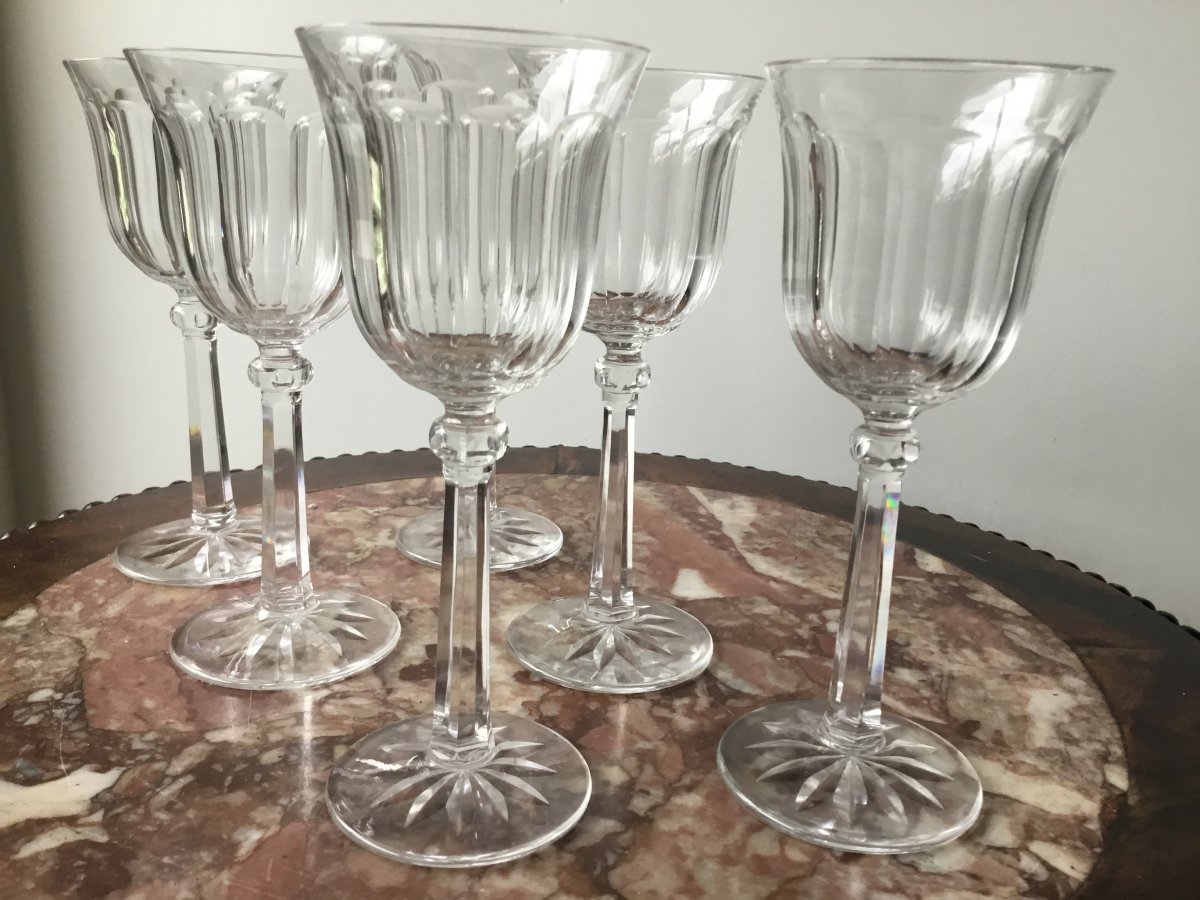 Suite De 6 Verres à Vin En Cristal , Prob Baccarat , Début XXème 