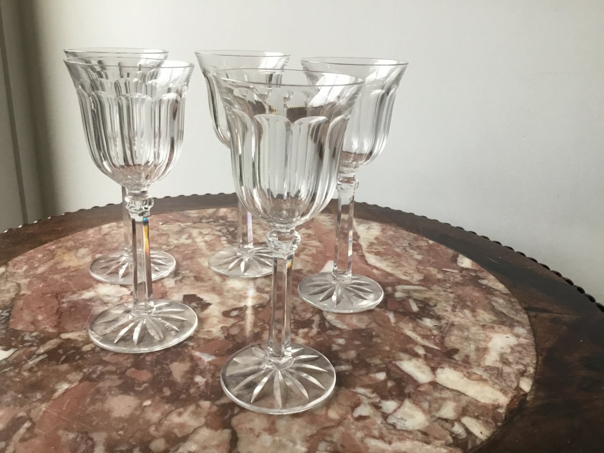 Suite De 5 Verres à Vin En Cristal , Prob Baccarat , Début XXème-photo-1