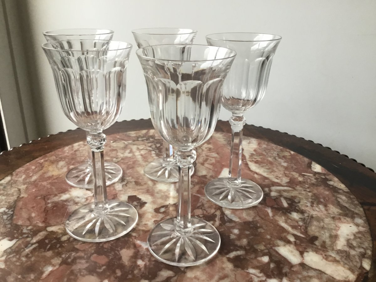 Suite De 5 Verres à Vin En Cristal , Prob Baccarat , Début XXème-photo-2