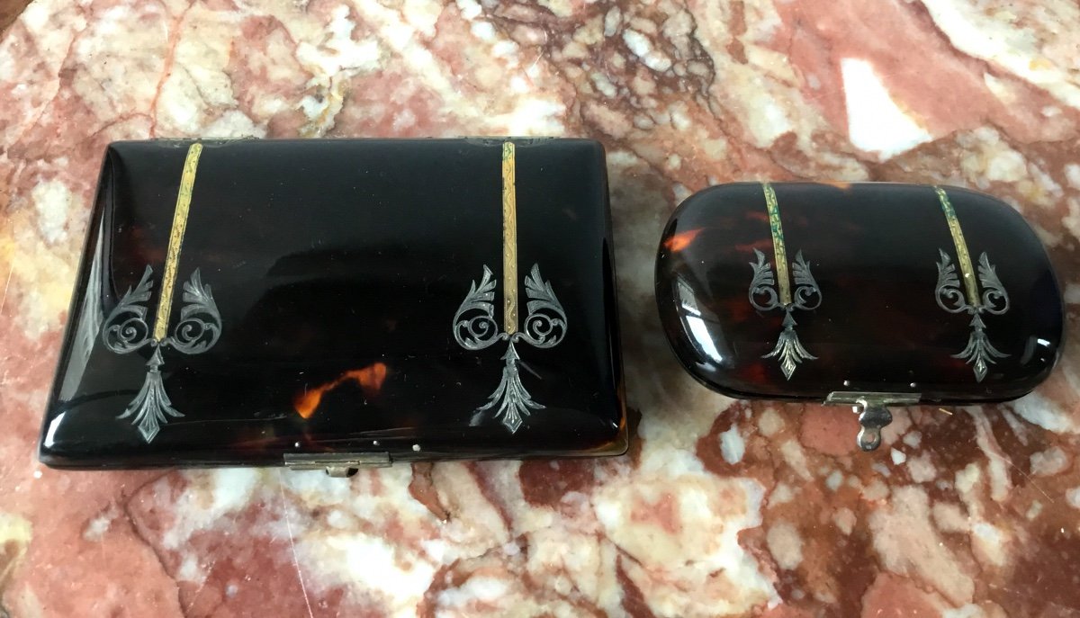 Pair Of Purses  In Tortoise Shell , Stamped From Tahan  -photo-5