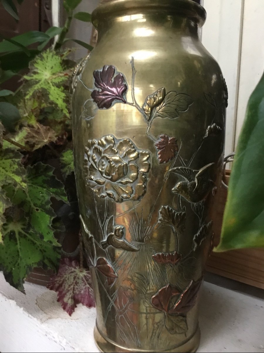 Japon - Époque Meiji Grand Vase En Bronze à 3 Patines-photo-3