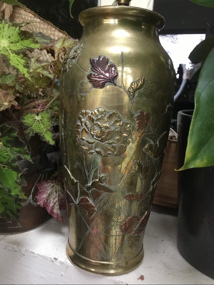 Japon - Époque Meiji Grand Vase En Bronze à 3 Patines-photo-1