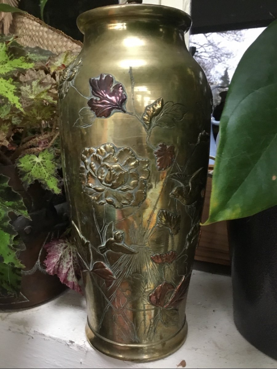 Japan - Meiji Period Large Bronze Vase With 3 Patinas-photo-2