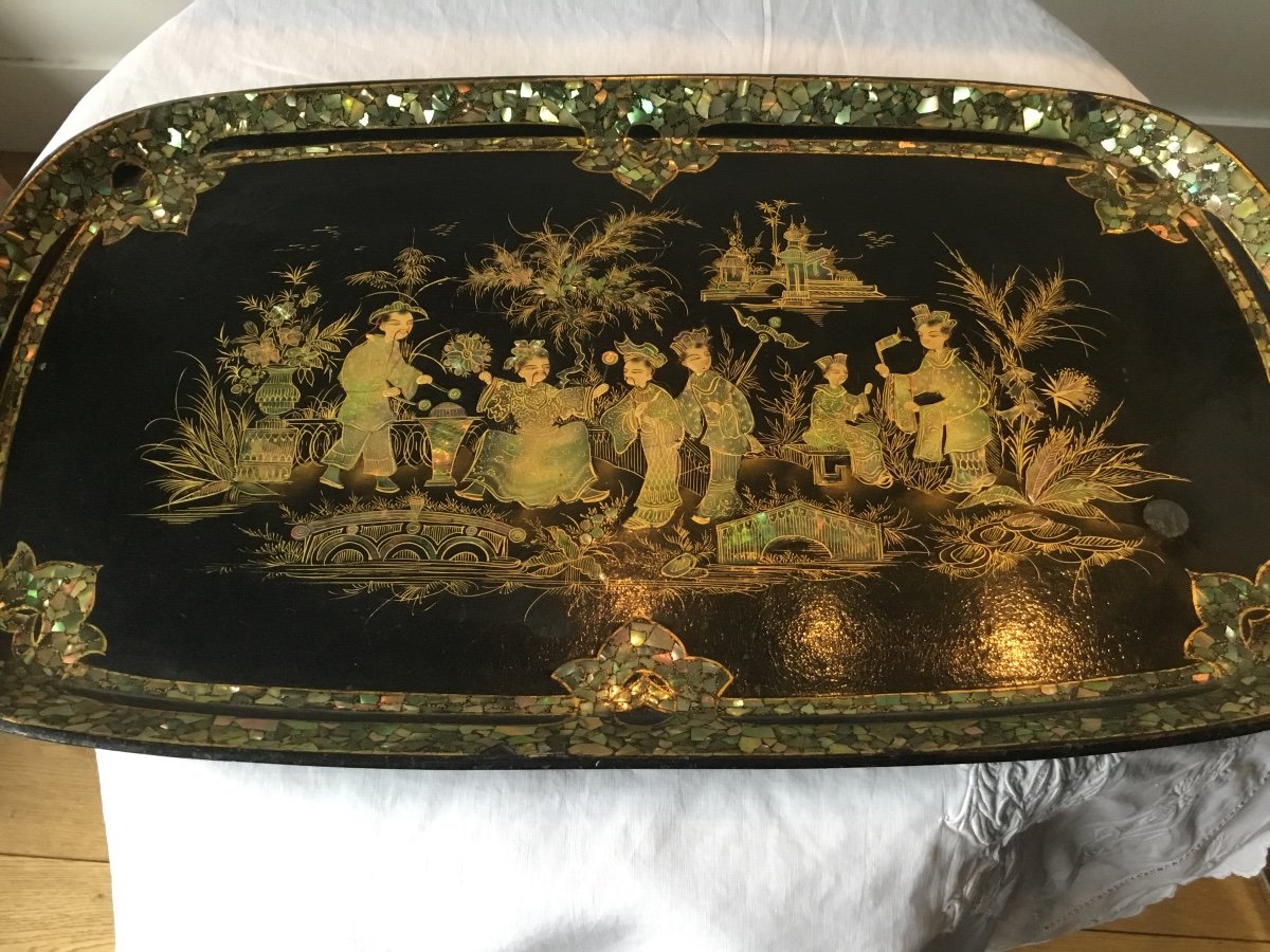 Tray With Chinoiserie Decor, Pont à Mousson, Around 1900-photo-2