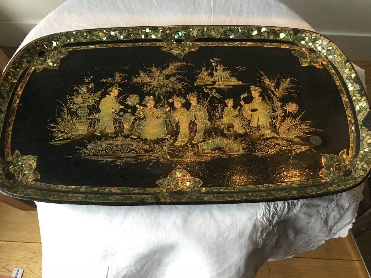 Tray With Chinoiserie Decor, Pont à Mousson, Around 1900-photo-4