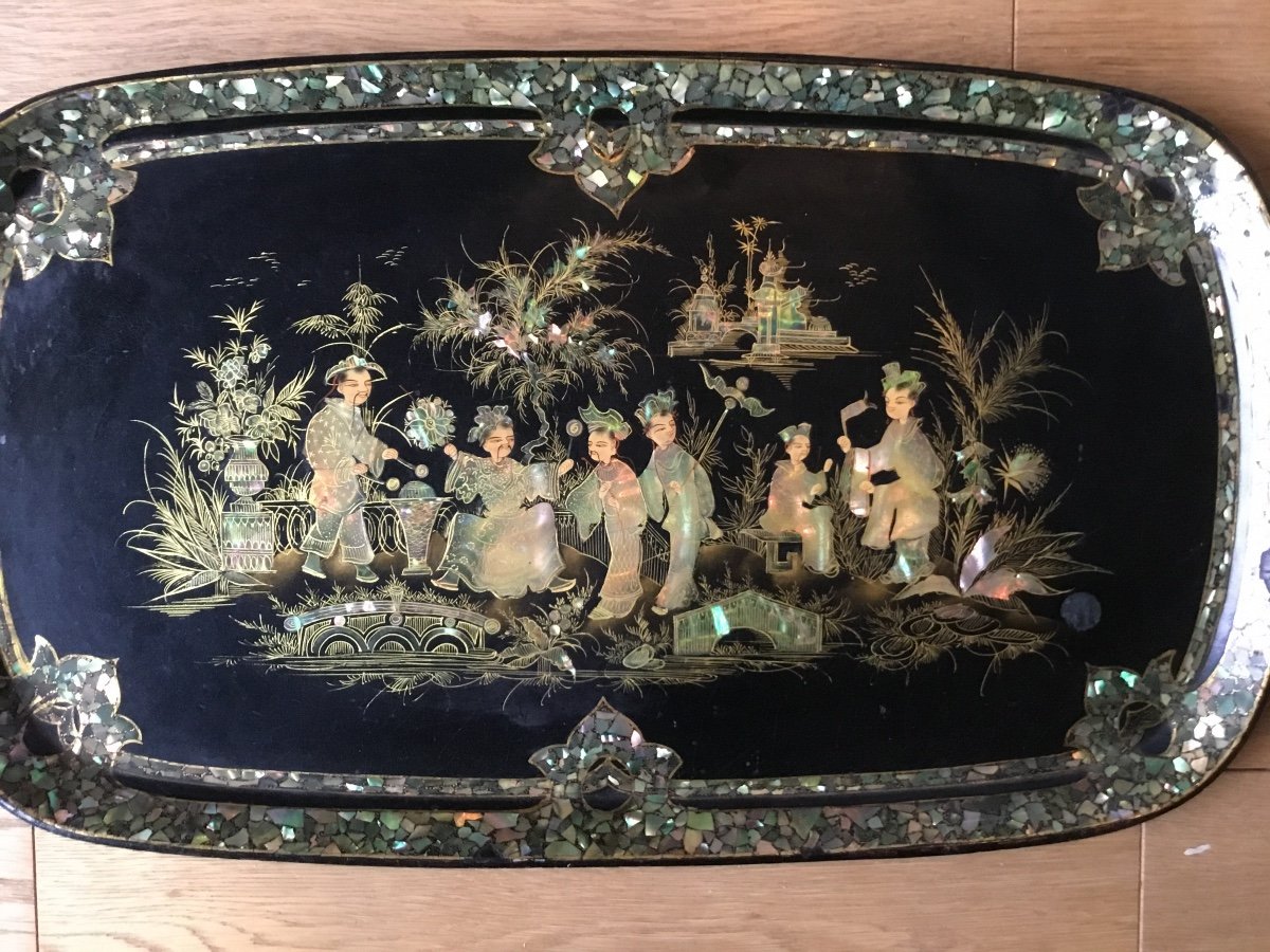 Tray With Chinoiserie Decor, Pont à Mousson, Around 1900-photo-1