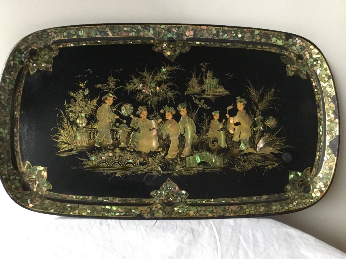Tray With Chinoiserie Decor, Pont à Mousson, Around 1900-photo-2