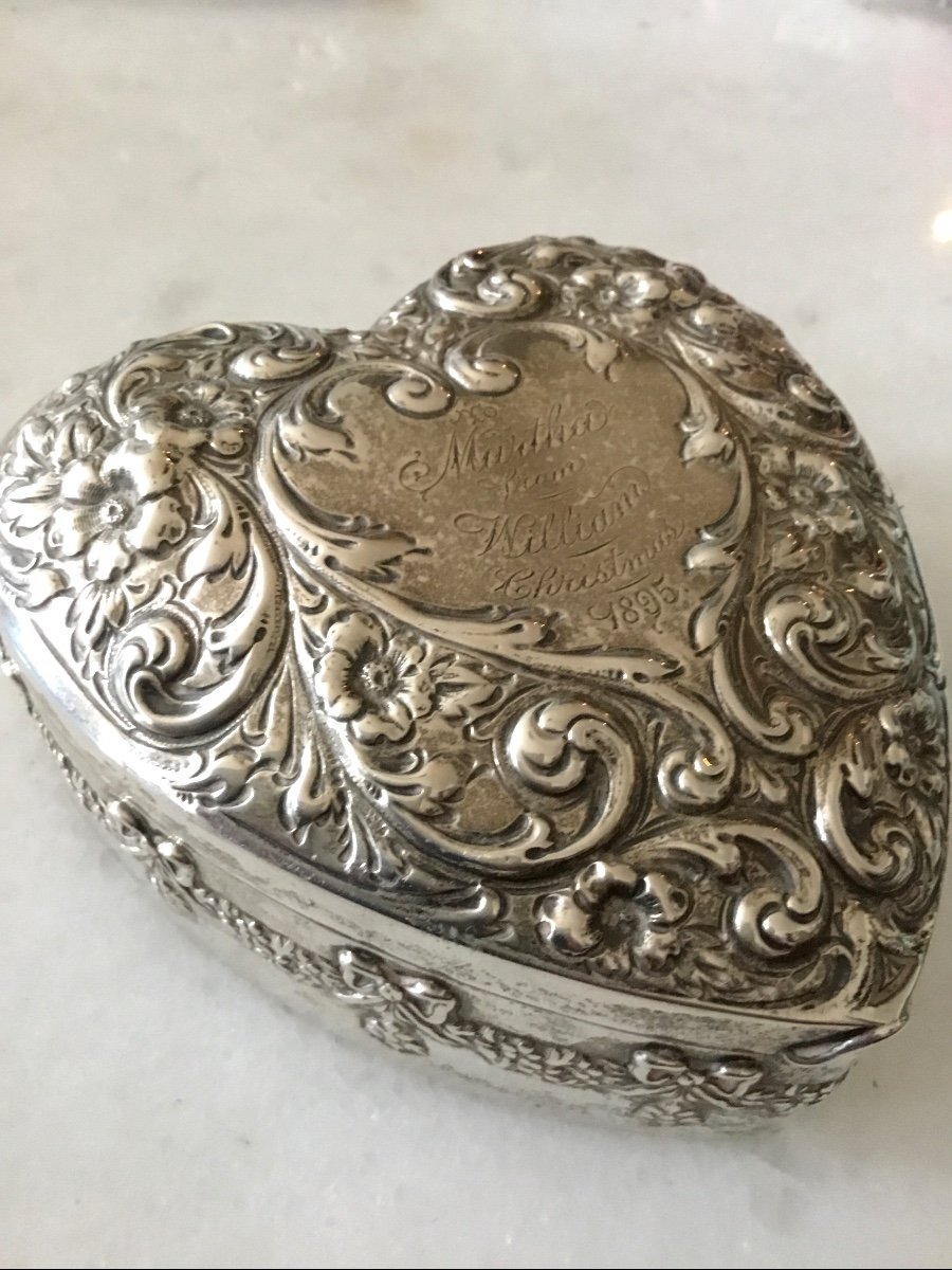 19th Century Silver Heart Box