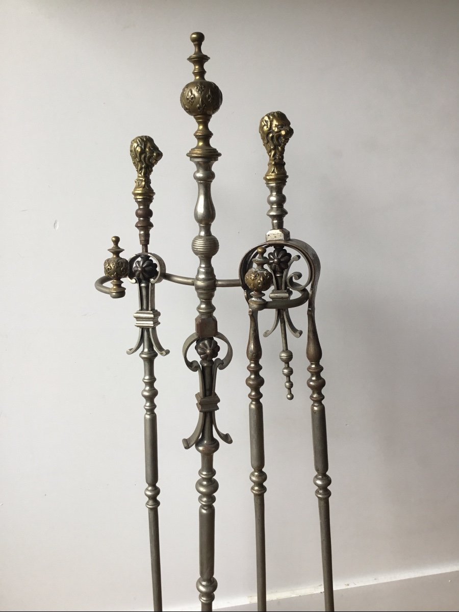 19th Century Iron And Bronze Fireplace Servant-photo-2