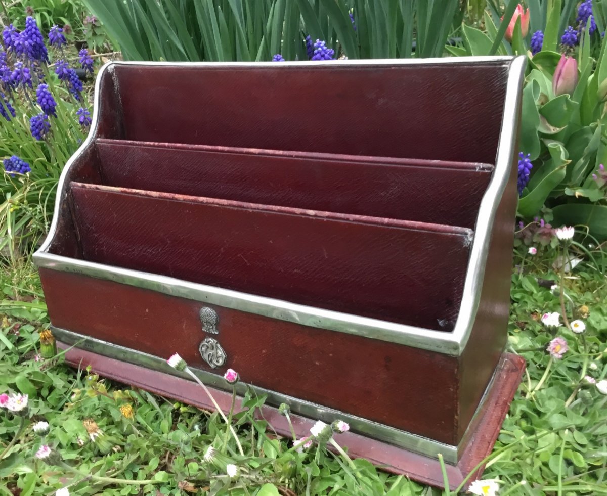 English Mail Organiser , Leather And Silver