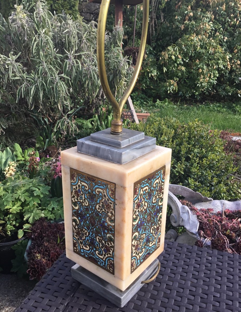 Marble And Cloisonné Enamel Lamp, Art Deco-photo-2