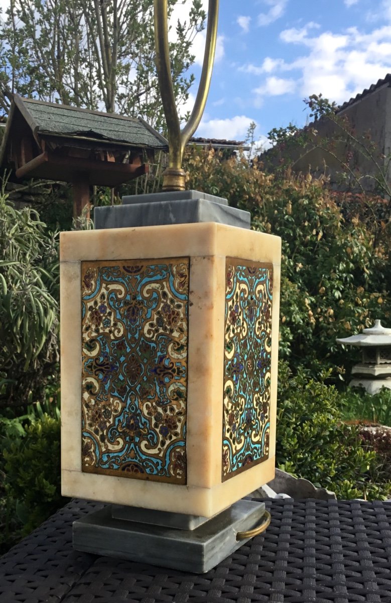 Marble And Cloisonné Enamel Lamp, Art Deco-photo-3