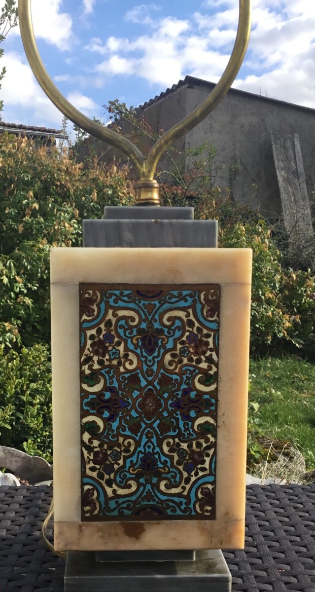 Marble And Cloisonné Enamel Lamp, Art Deco-photo-5
