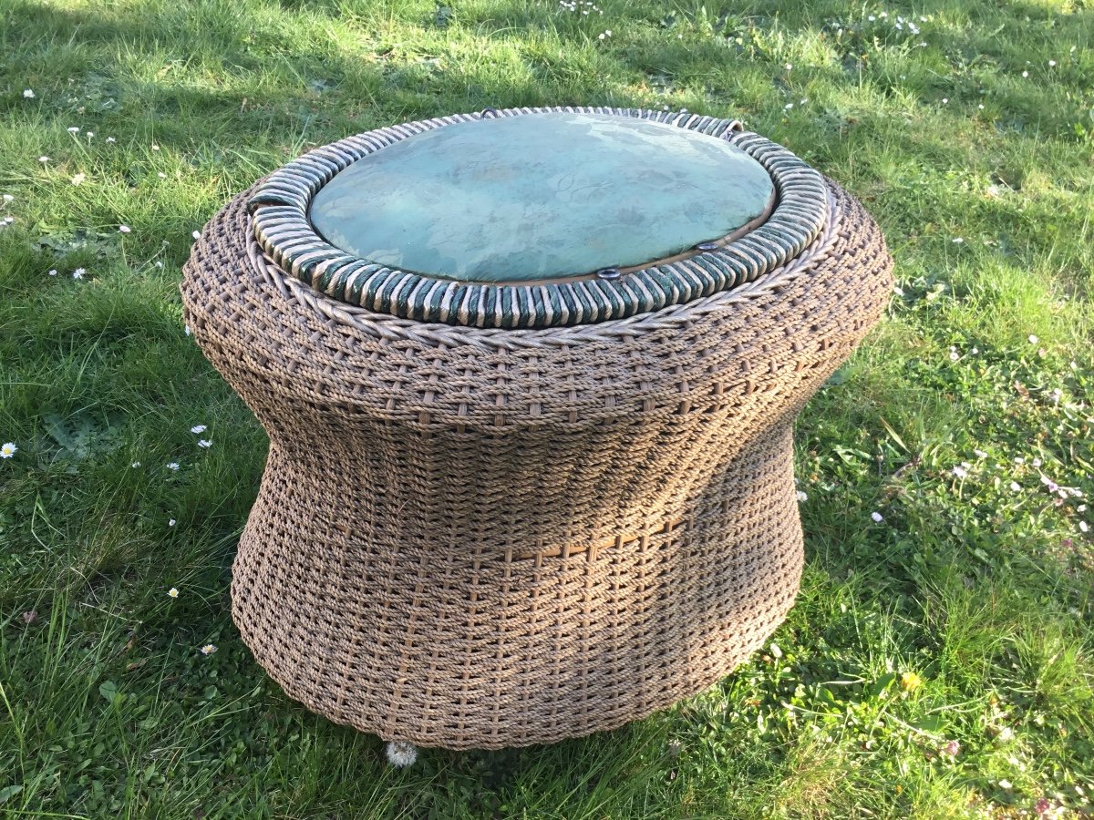 Pouf Formant Coffre En Bois Et Rotin -photo-4