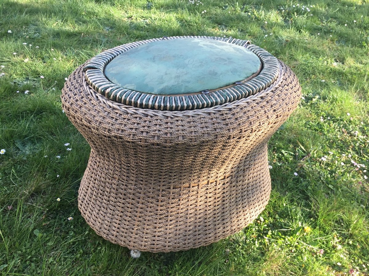 Pouf Formant Coffre En Bois Et Rotin -photo-4