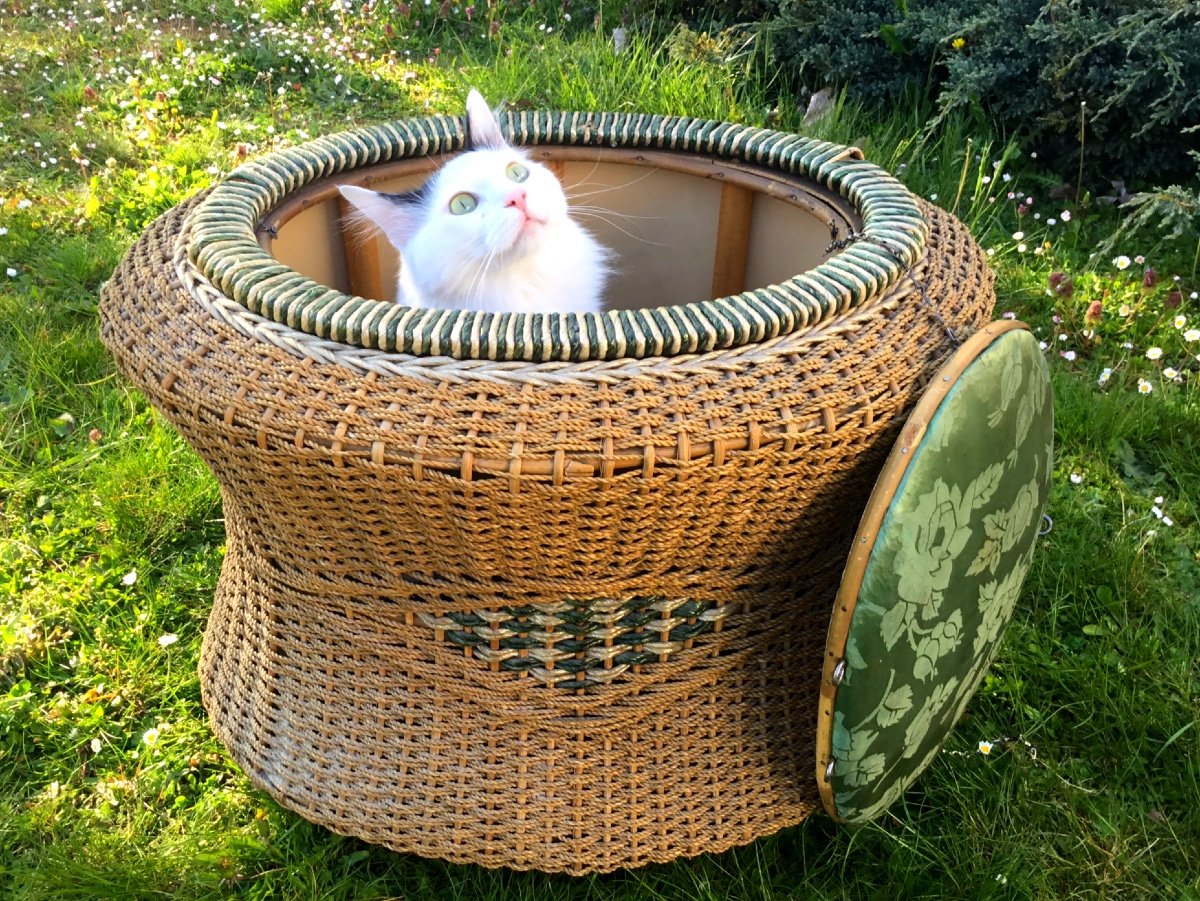 Pouf Formant Coffre En Bois Et Rotin 